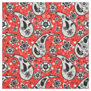 Tecido Red Floral Paisley Pattern Design