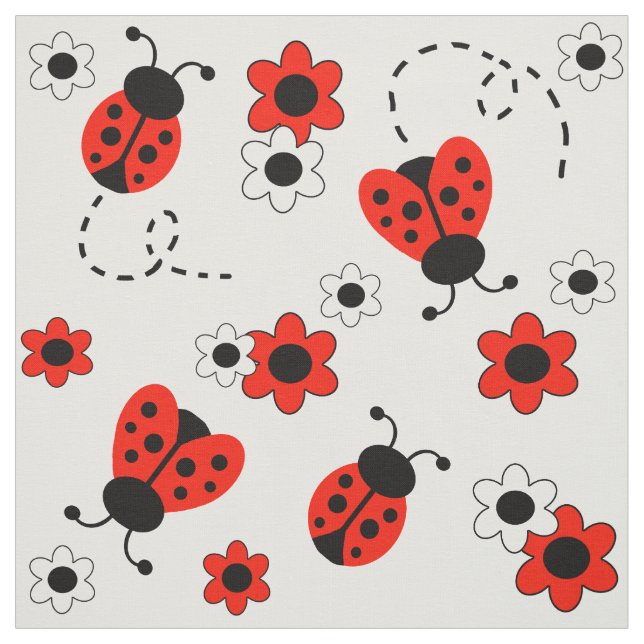Tecido Red Ladybug Lady Bug Floral White Fllowers (Modelo)