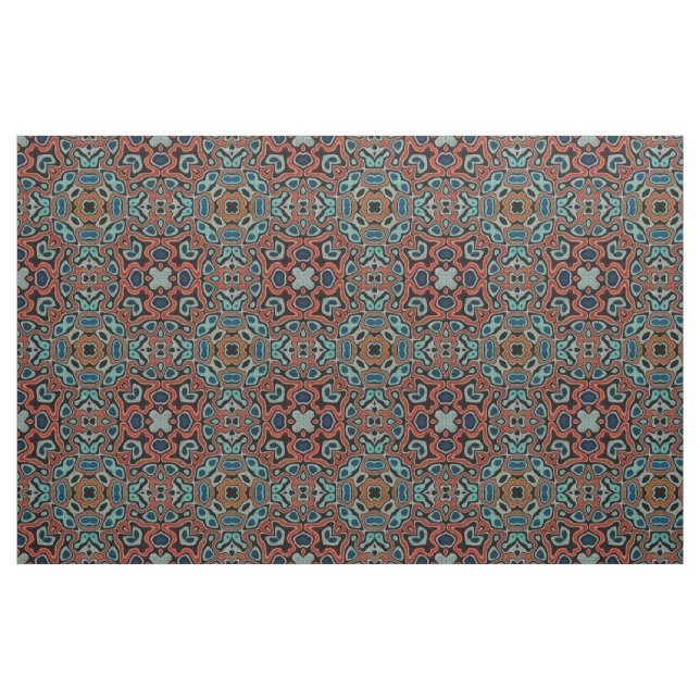 Tecido Red Orange Blue Aqua Turquoise Hip Orient Art (Fat Quarter)