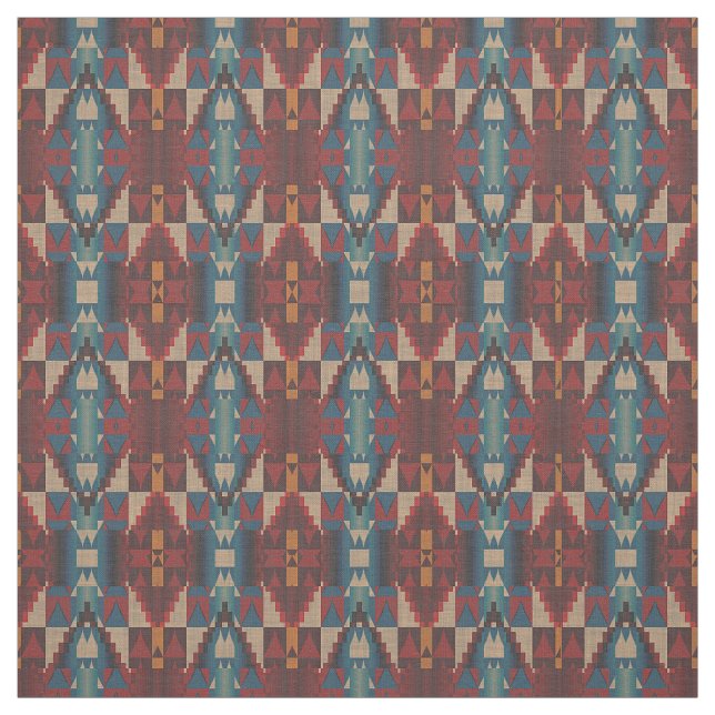 Tecido Red Orange Teal Blue Taupe Brown Ethnic (Modelo)