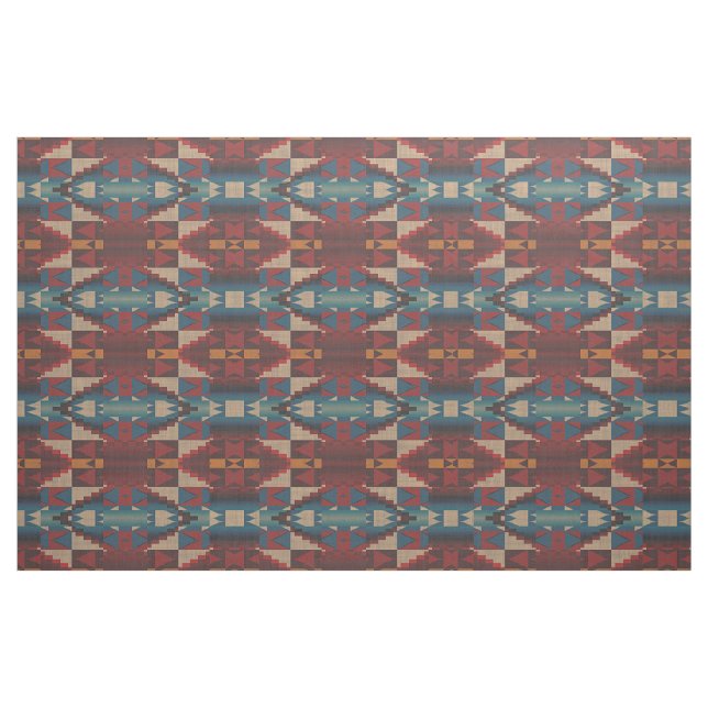 Tecido Red Orange Teal Blue Taupe Brown Ethnic (Fat Quarter)