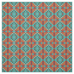 Tecido Red Orange Turquoise Teal Green Ethnic