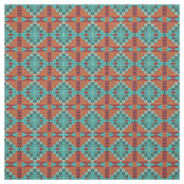 Tecido Red Orange Turquoise Teal Green Ethnic (Modelo)