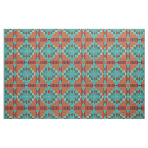 Tecido Red Orange Turquoise Teal Green Ethnic