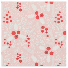Tecido Red Pink White Holly Berries Mistura Natal
