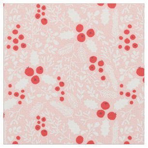 Tecido Red Pink White Holly Berries Mistura Natal