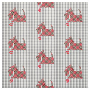 Tecido Red Scottish Tartan Terrier Dogs Gingham Xadrez