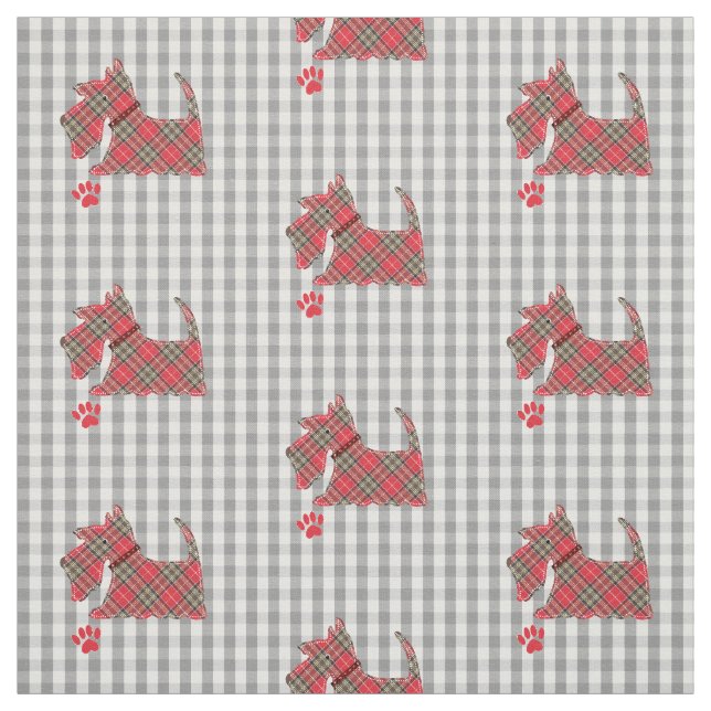 Tecido Red Scottish Tartan Terrier Dogs Gingham Xadrez (Modelo)