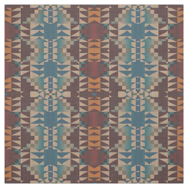 Tecido Red Taupe Brown Teal Blue Orange Ethnic (Modelo)