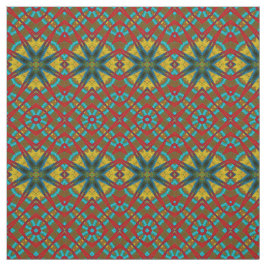 Tecido Red Teal Yellow Moderno Étnica Têxtil Impressão
