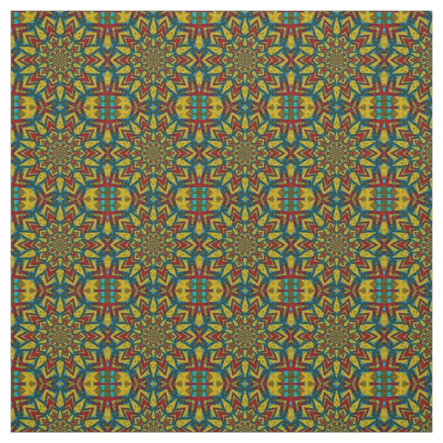 Tecido Red Teal Yellow Moderno Étnica Têxtil Impressão (Modelo)