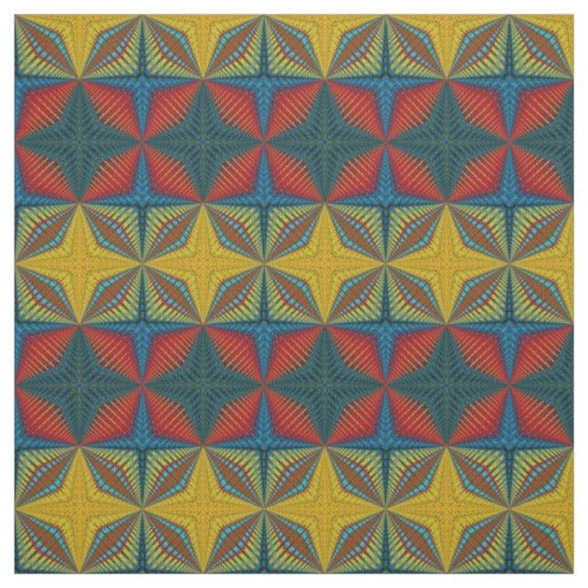 Tecido Red Teal Yellow Moderno Étnica Têxtil Impressão (Modelo)