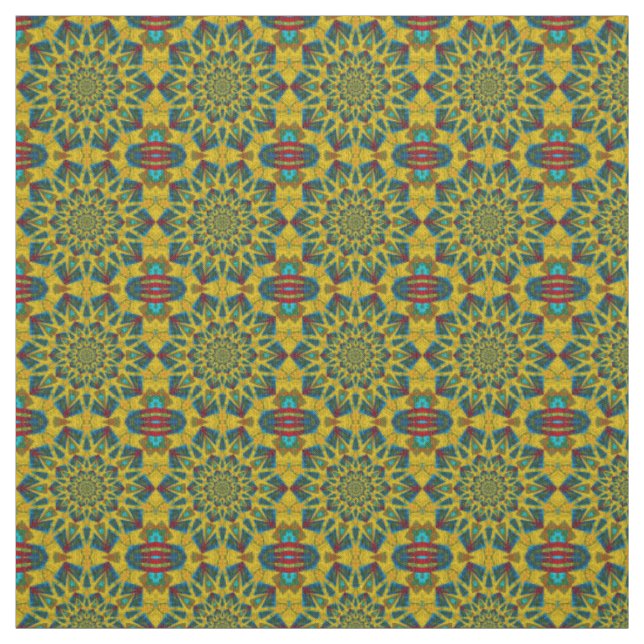 Tecido Red Teal Yellow Moderno Étnica Têxtil Impressão (Modelo)