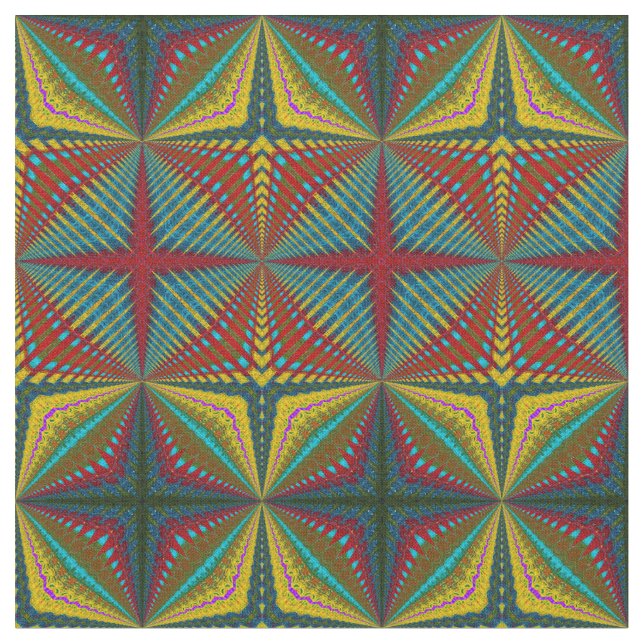 Tecido Red Teal Yellow Moderno Étnica Têxtil Impressão (Detalhe)