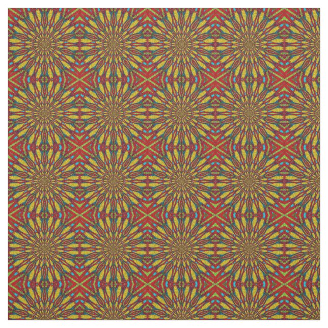 Tecido Red Teal Yellow Moderno Étnica Têxtil Impressão (Modelo)