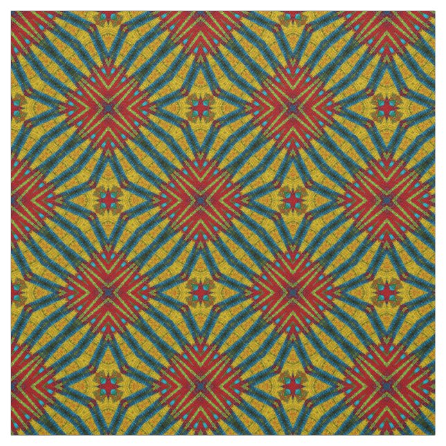 Tecido Red Teal Yellow Moderno Étnica Têxtil Impressão (Modelo)