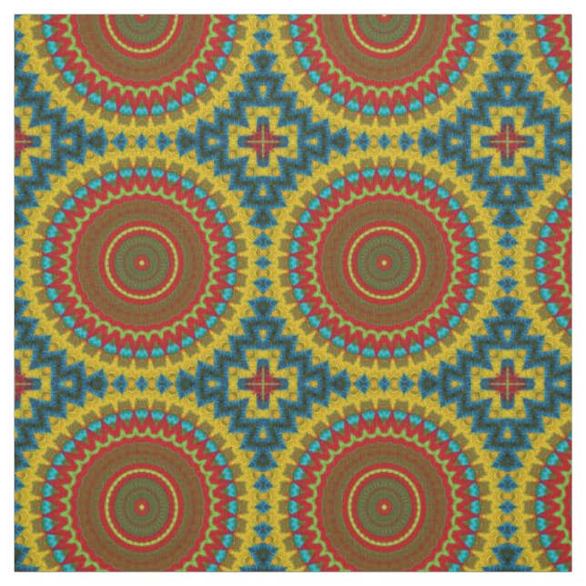 Tecido Red Teal Yellow Moderno Étnica Têxtil Impressão (Modelo)