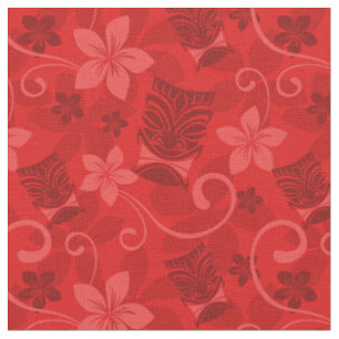 Tecido Red Tiki Máscaras Havaianas