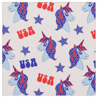 Tecido Red White Blue USA Patriótico Unicórnio em rosa cl