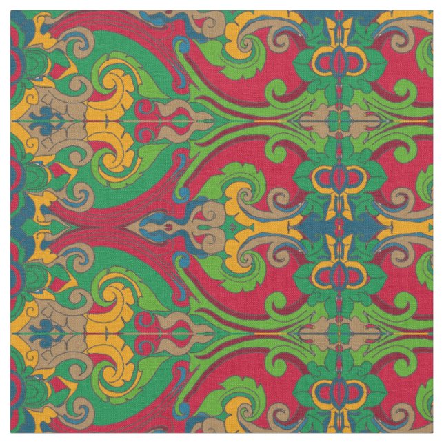 Tecido Redemoinhos Ousados (Verde e Vermelho) (Detalhe)