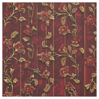 Tecido Regal Crimson Velvet com Ouro Floral