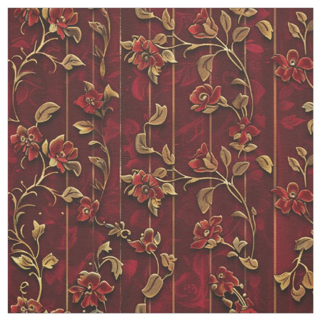 Tecido Regal Crimson Velvet com Ouro Floral (Modelo)