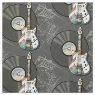 Tecido Registro retro da guitarra e de vinil da bandeira