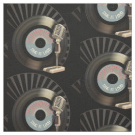 Tecido Registro retro do microfone e do vinil 45
