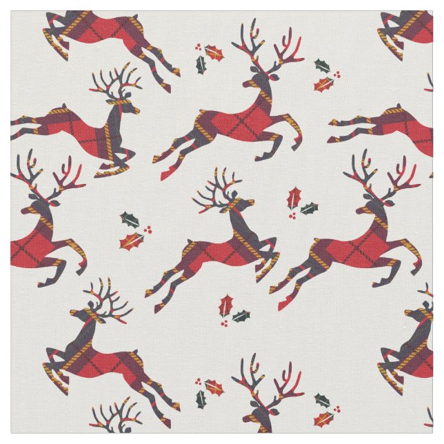 Tecido Reindeer de Feriado da Xadrez Vermelha Natal (Detalhe)