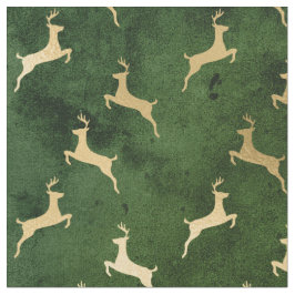 Tecido Reindeer de Natal Dourado em Verde