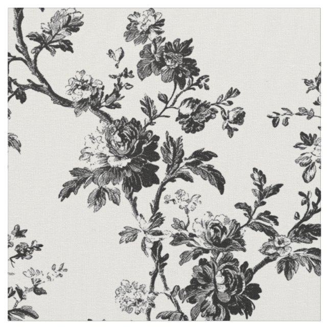 Tecido Repetição de Toile Floral Preto (Detalhe)