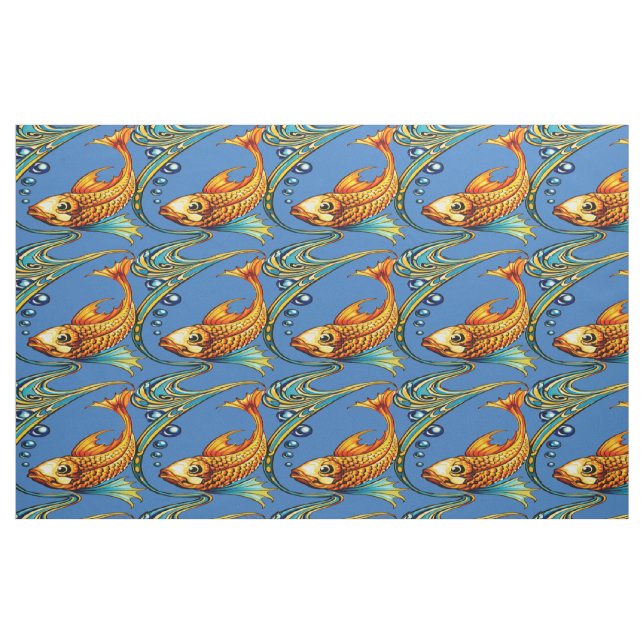 Tecido Retro Art Nouveau Koi Fish Pattern (Fat Quarter)