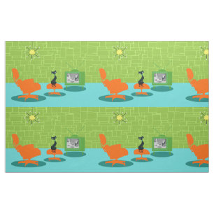 Tecido retro do gatinho da era espacial