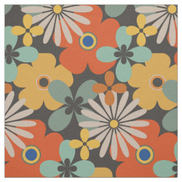 Tecido Retro Groovy Orange Dourado Floral