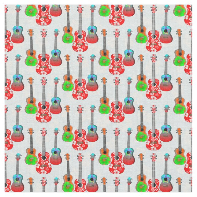 Tecido Retro Havaiano Ukulele Floral (Detalhe)