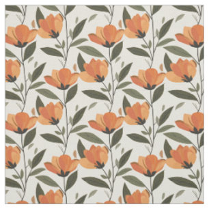 Tecido Retro Laranja Floral Botânico Ousado Anos 70 Vinta