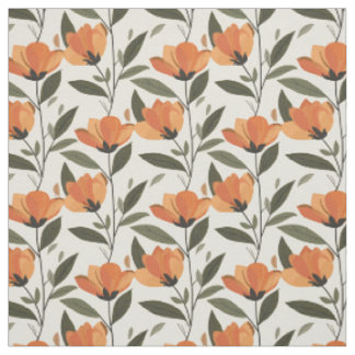 Tecido Retro Laranja Floral Botânico Ousado Anos 70 Vinta
