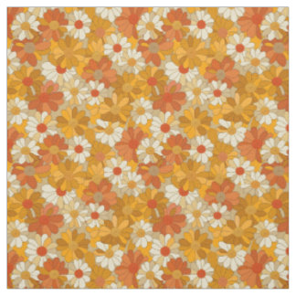 Tecido Retro Laranja Floral Botânico Ousado Anos 70 Vinta