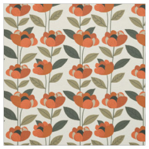 Tecido Retro Laranja Floral Botânico Ousado Anos 70 Vinta