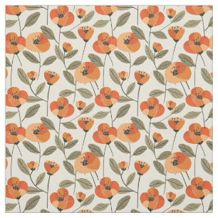 Tecido Retro Laranja Floral Botânico Ousado Anos 70 Vinta