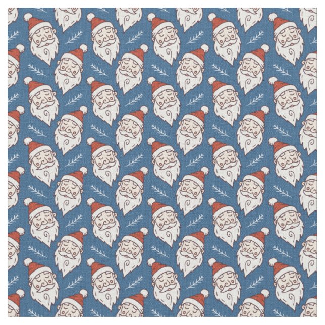Tecido Retro Papai Noel Vermelho Branco e Azul Natal (Detalhe)