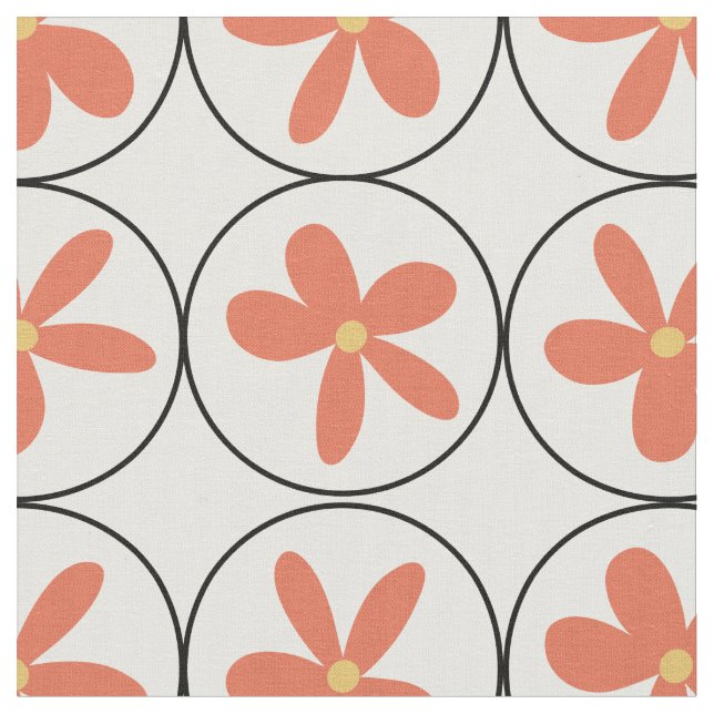 Tecido Retro Peach Floral Tile - Combed Cotton Fabric (Detalhe)