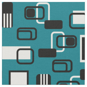 Tecido Retro Preto Geométrico do Meio século Moderno