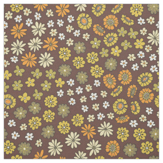 Tecido Retro Small Flowers Orange Yellow Brown Pattern