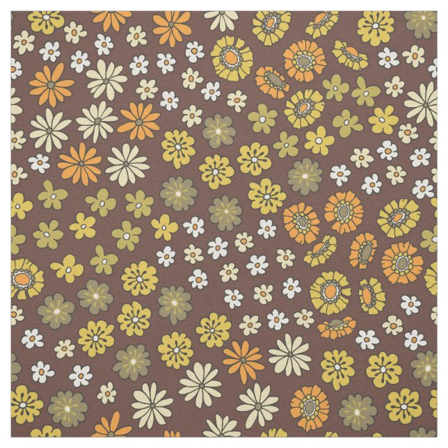 Tecido Retro Small Flowers Orange Yellow Brown Pattern (Modelo)