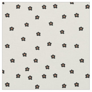Tecido Retro Smiling Flower Pattern in Black and Cream