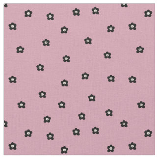 Tecido Retro Smiling Flower Pattern in black and Rosa