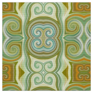 Tecido Retro Swirl Aqua Olive Orange