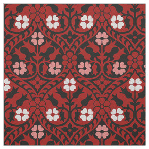 Tecido Revival Gótico Floral, Vermelho Sanguíneo