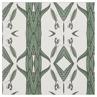 Tecido Rezando Mantis Em Folhas Verdes